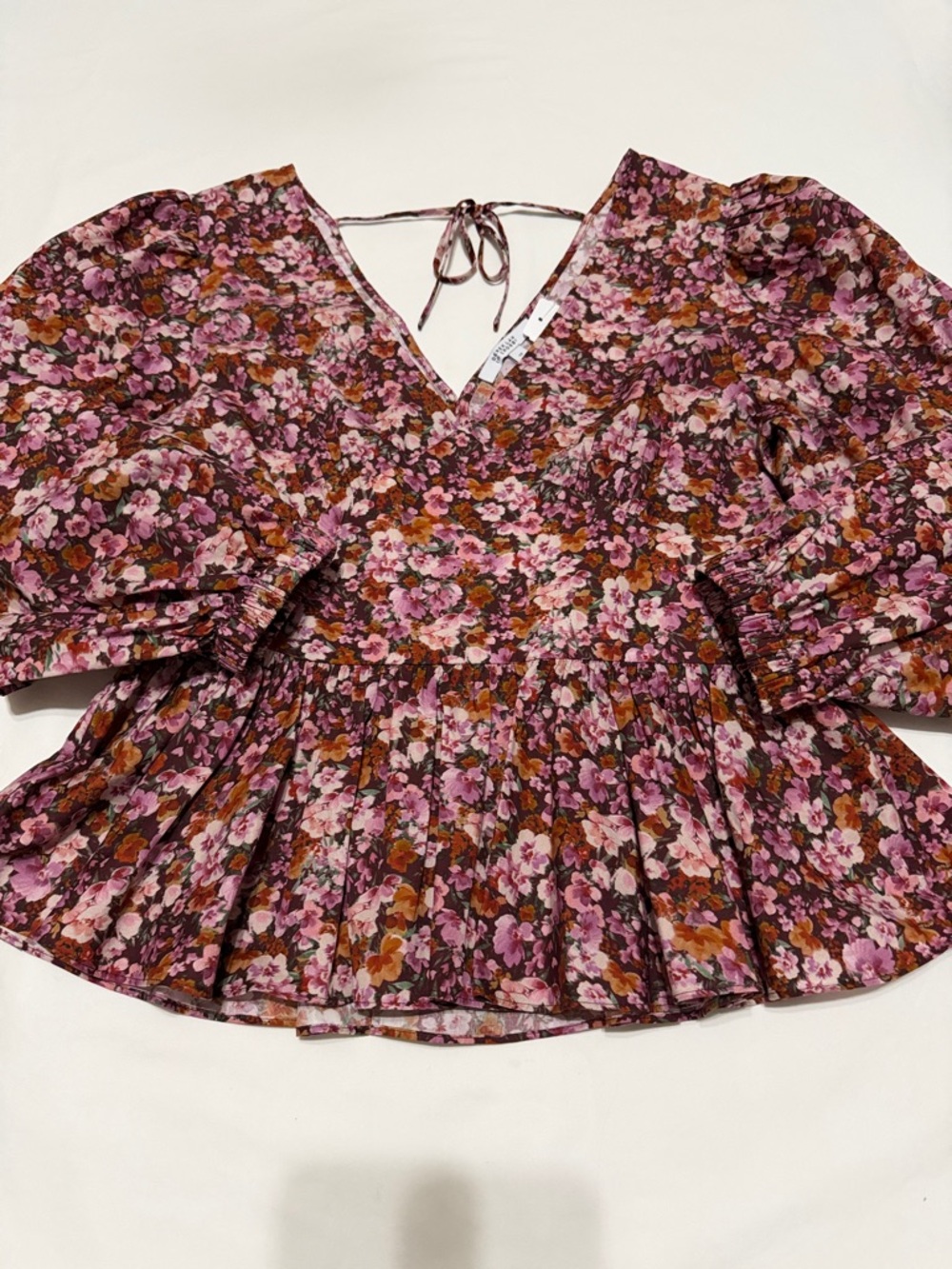 Derek Lam 10 Crosby Savannah V-neck Peplum Top Cotton with Floral Print 10 NWT